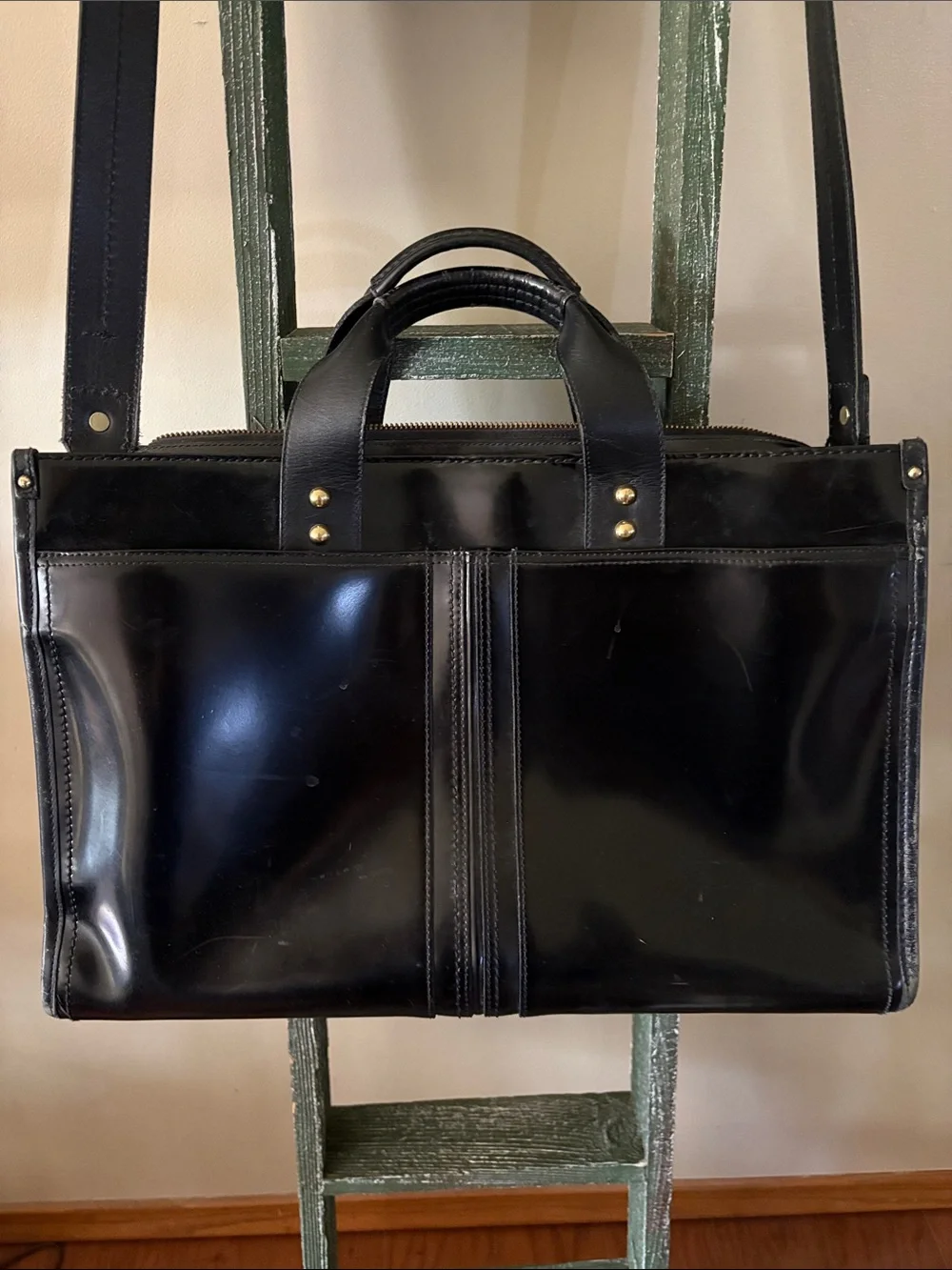 Brahmin Black Leather Briefcase with Gold Hardware